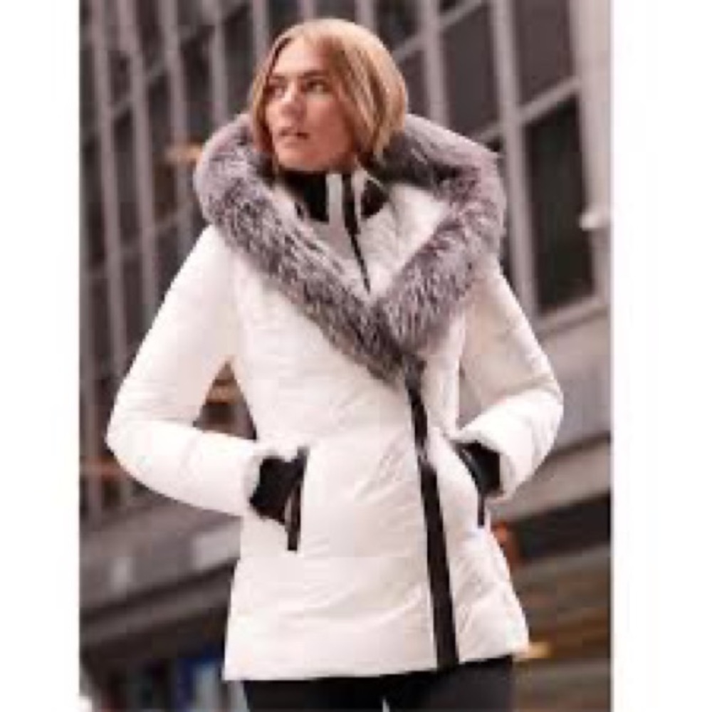 Mackage Adali Fox Fur Trimmed Down Jacket - Off White - Size Small